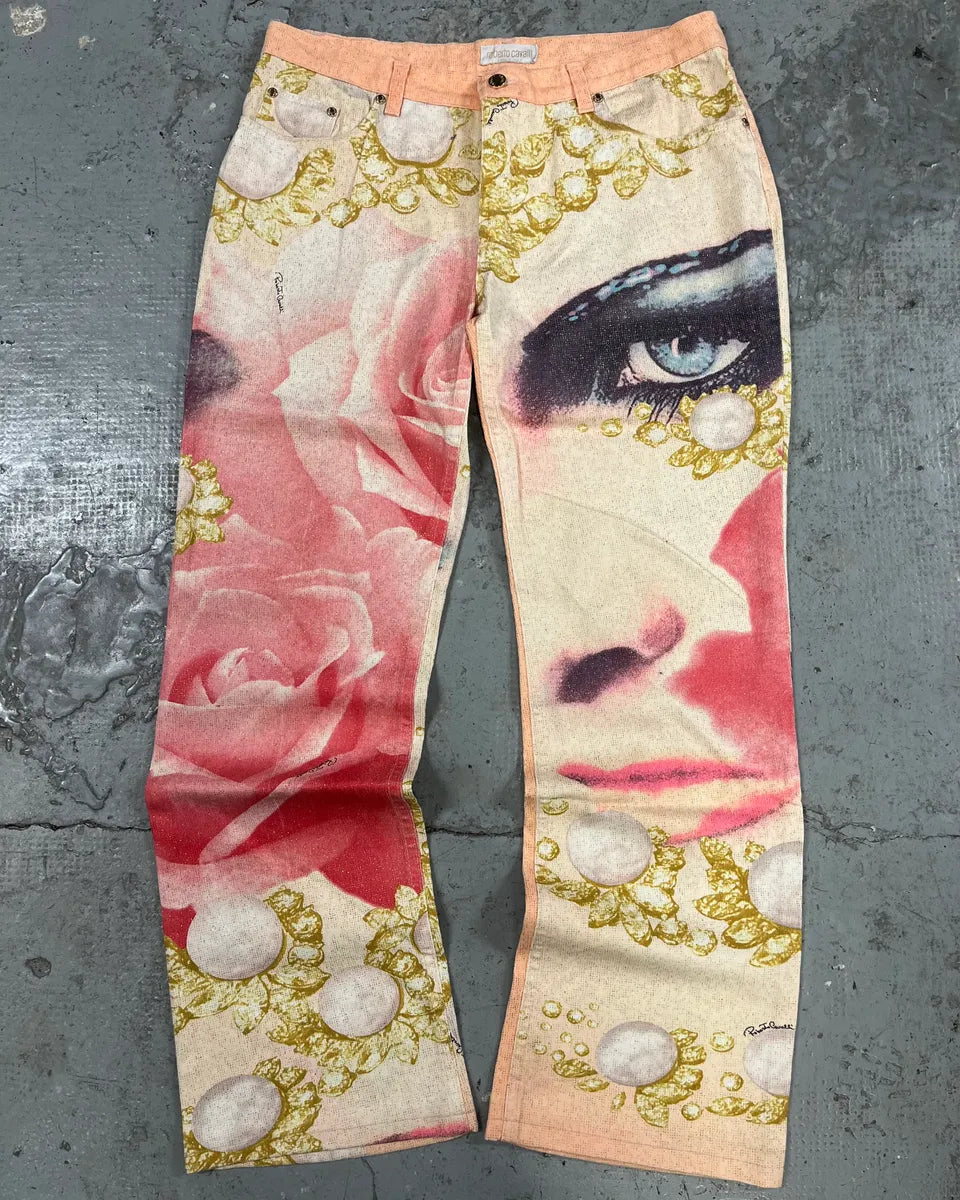 SS2001 Roberto Cavalli Princess Desi Eye Pink Lux Pants (L) YvtvhSM 0