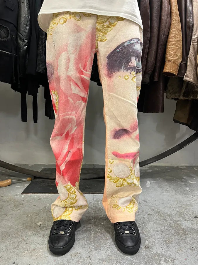 SS2001 Roberto Cavalli Princess Desi Eye Pink Lux Pants (L) YvtvhSM 1