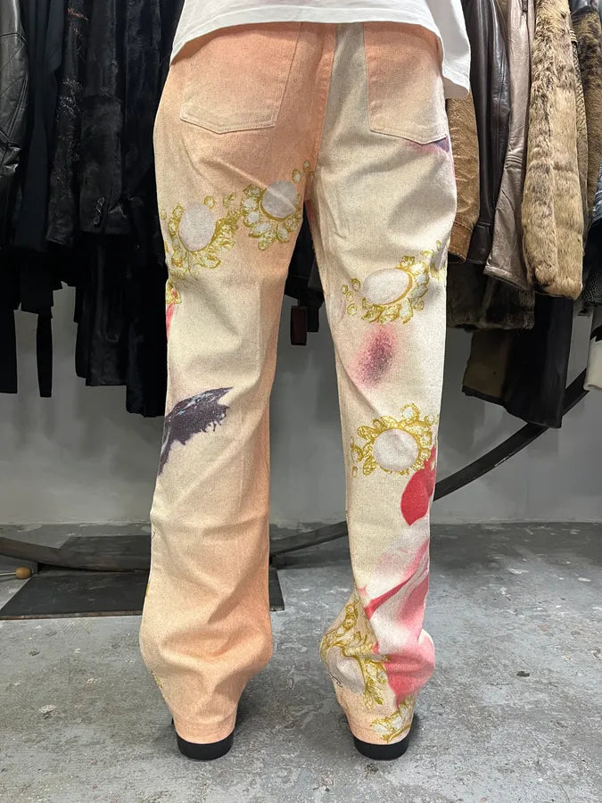 SS2001 Roberto Cavalli Princess Desi Eye Pink Lux Pants (L) YvtvhSM 3