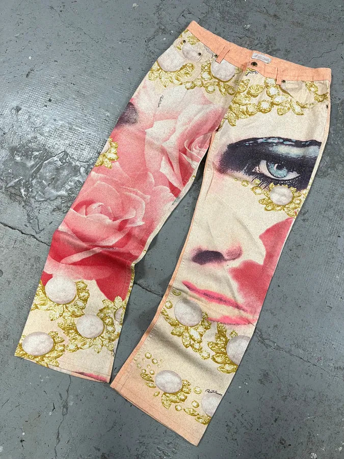 SS2001 Roberto Cavalli Princess Desi Eye Pink Lux Pants (L) YvtvhSM 4