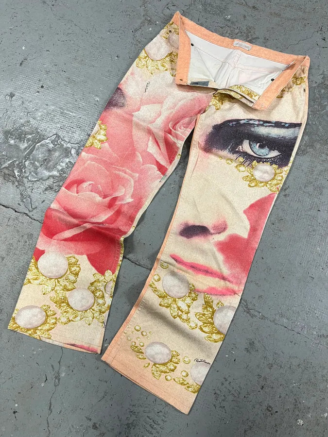 SS2001 Roberto Cavalli Princess Desi Eye Pink Lux Pants (L) YvtvhSM 5