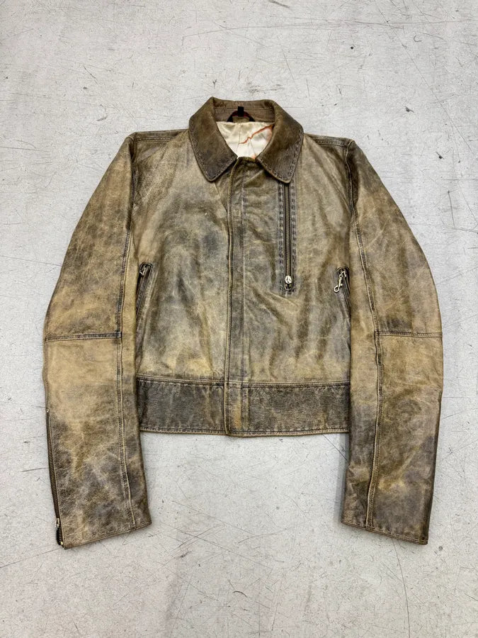 SS2001 Roberto Cavalli Raw Eroded Leather Biker Jacket OdJpLNU 0