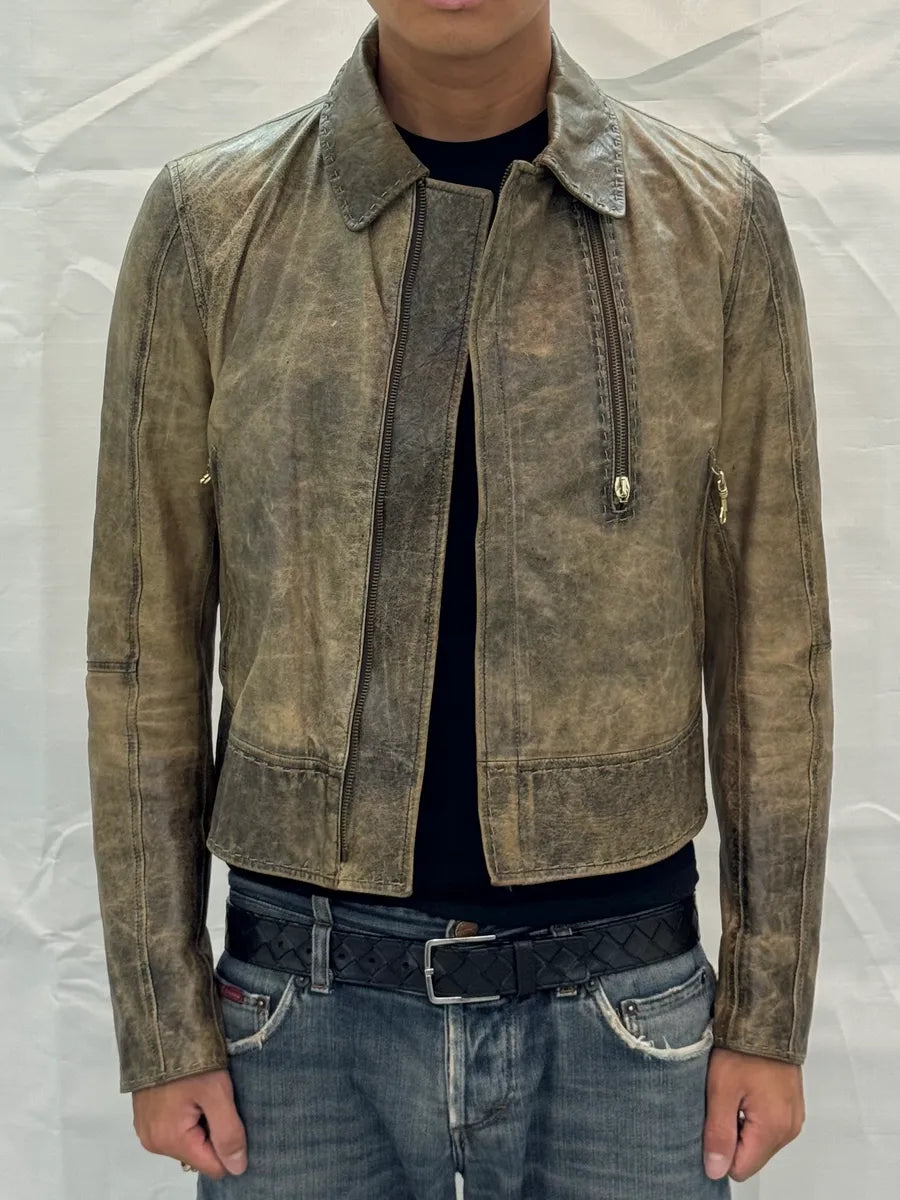 SS2001 Roberto Cavalli Raw Eroded Leather Biker Jacket OdJpLNU 2