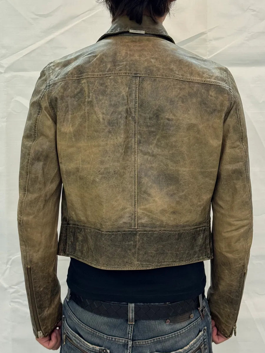 SS2001 Roberto Cavalli Raw Eroded Leather Biker Jacket OdJpLNU 3