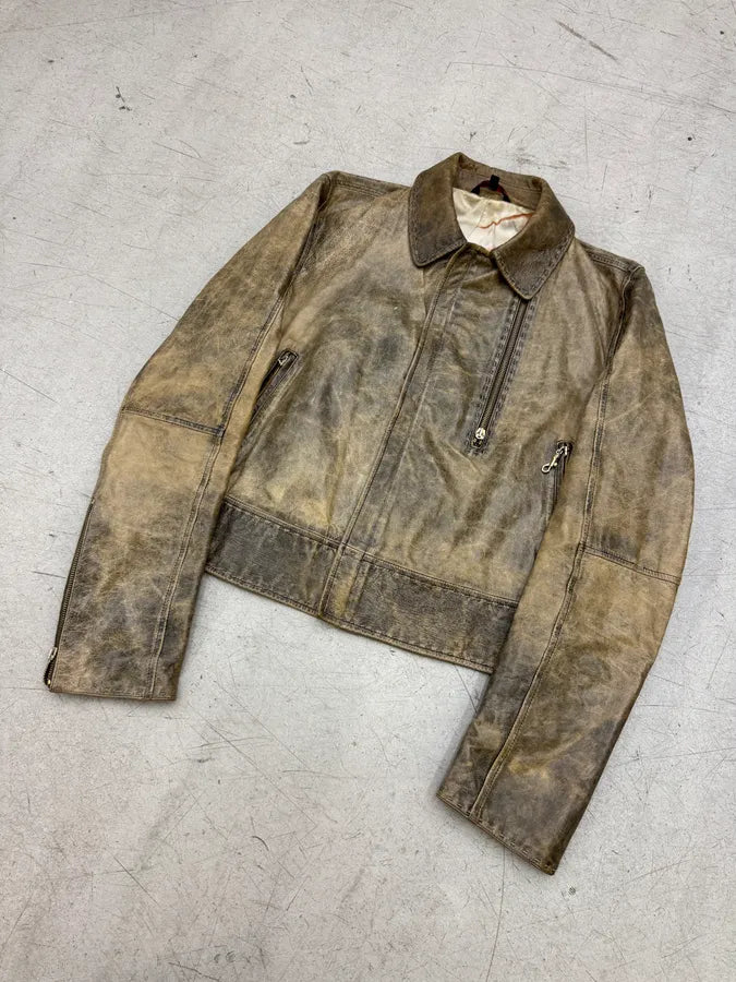 SS2001 Roberto Cavalli Raw Eroded Leather Biker Jacket OdJpLNU 4