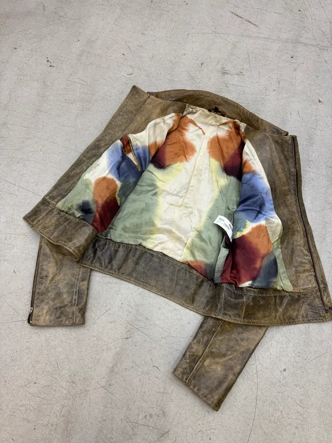 SS2001 Roberto Cavalli Raw Eroded Leather Biker Jacket OdJpLNU 6