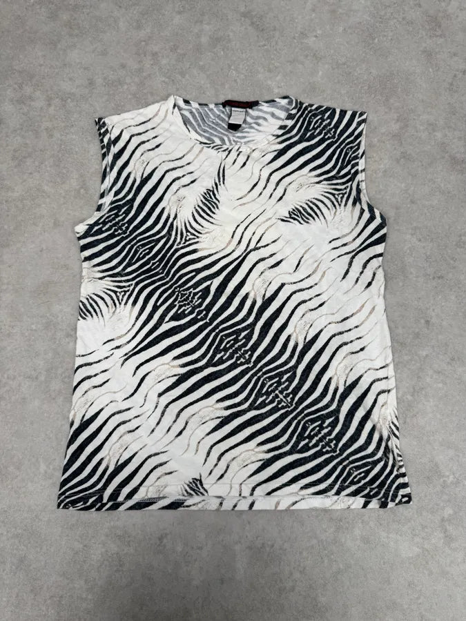 SS2001 Roberto Cavalli Zebra Safari White Tank Top nkFBniT 0