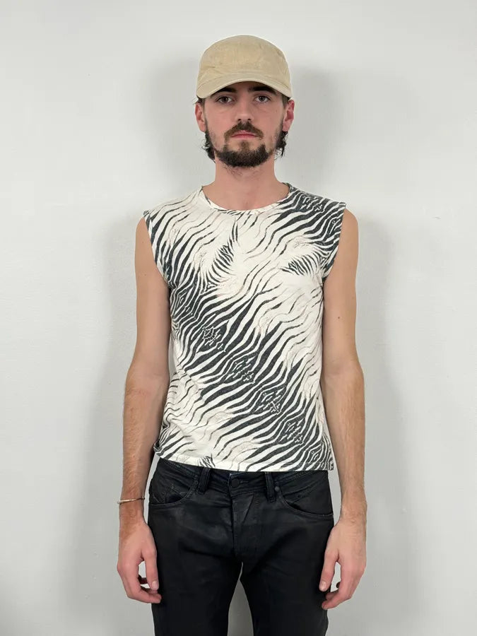 SS2001 Roberto Cavalli Zebra Safari White Tank Top nkFBniT 1