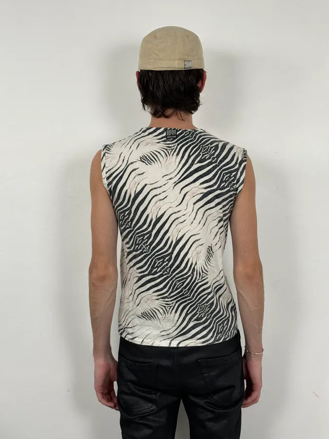 SS2001 Roberto Cavalli Zebra Safari White Tank Top nkFBniT 2