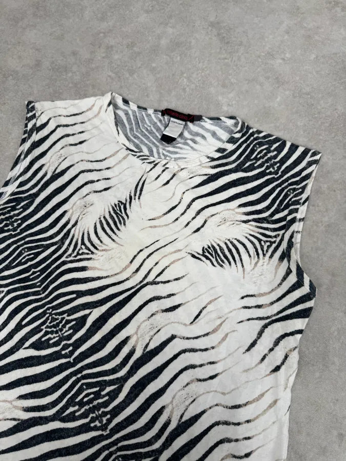 SS2001 Roberto Cavalli Zebra Safari White Tank Top nkFBniT 3