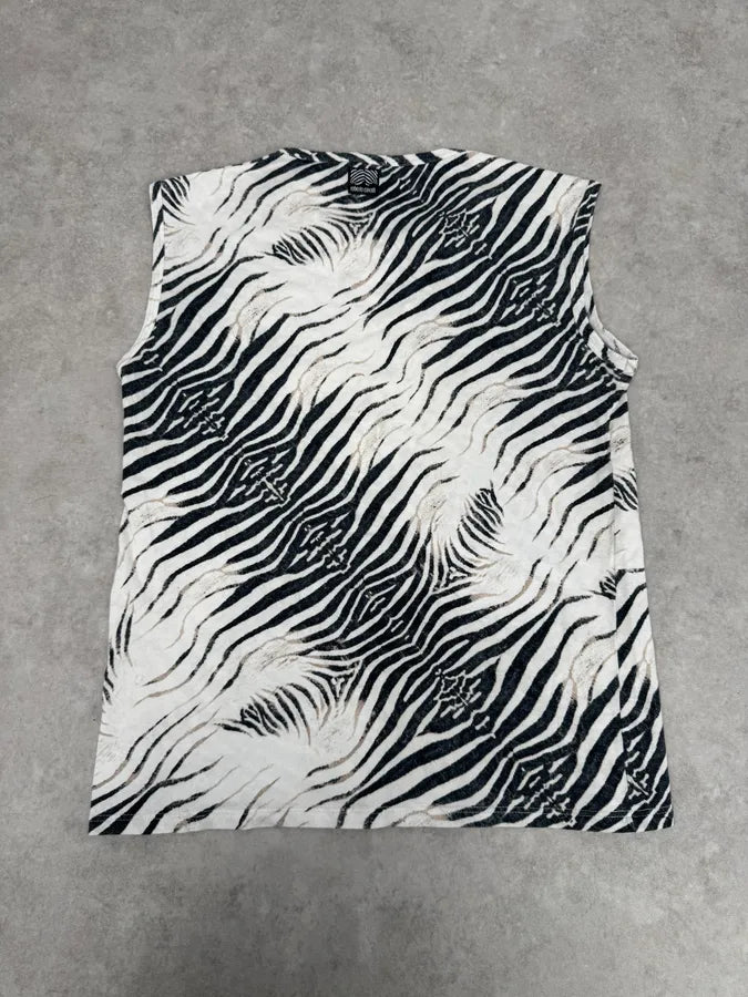 SS2001 Roberto Cavalli Zebra Safari White Tank Top nkFBniT 4