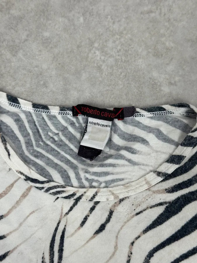SS2001 Roberto Cavalli Zebra Safari White Tank Top nkFBniT 5