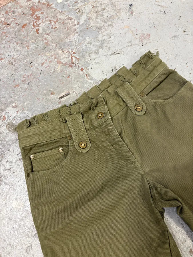SS2002 Alexander Mcqueen Green Distressed Pants phkQlqR 5