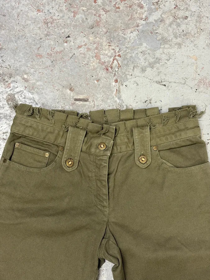 SS2002 Alexander Mcqueen Green Distressed Pants phkQlqR 7