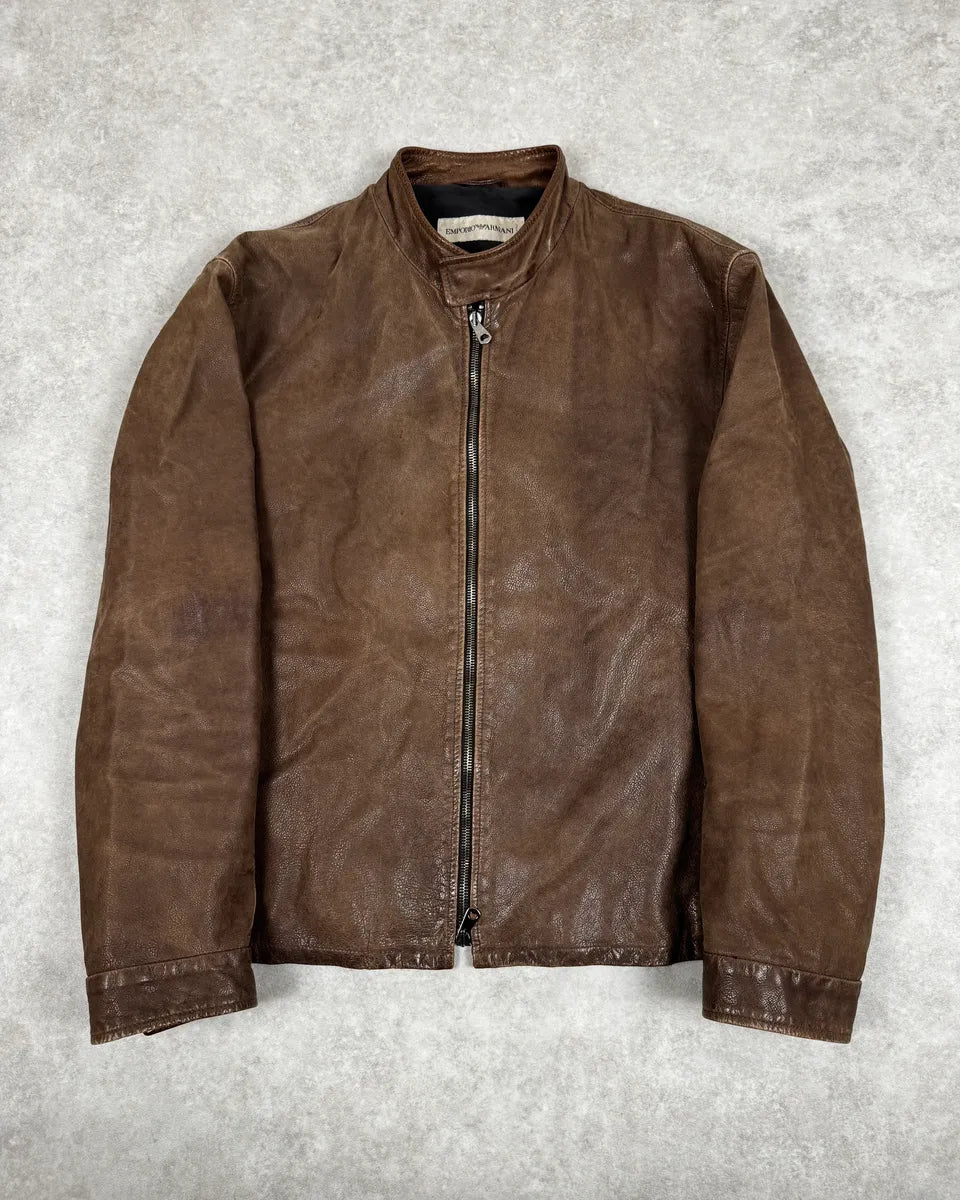 SS2002 Armani Brown Classic Leather Jacket DCcHBOn 0