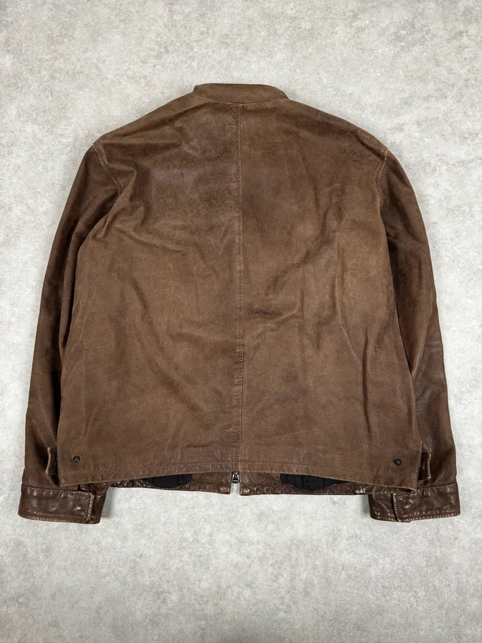 SS2002 Armani Brown Classic Leather Jacket DCcHBOn 1