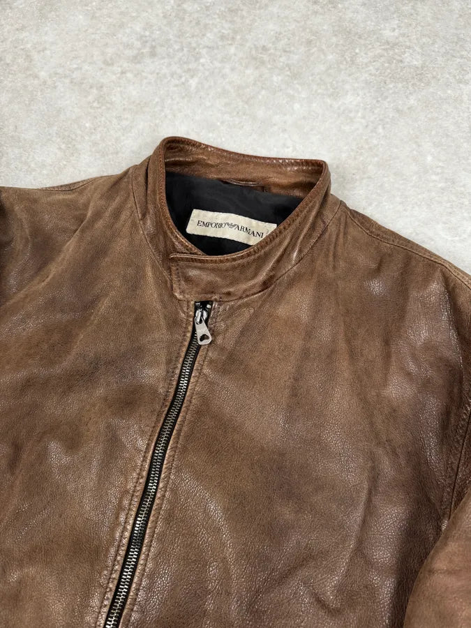 SS2002 Armani Brown Classic Leather Jacket DCcHBOn 2