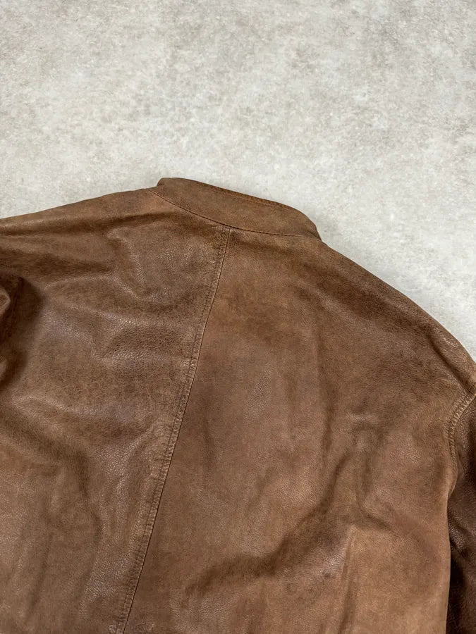SS2002 Armani Brown Classic Leather Jacket DCcHBOn 3
