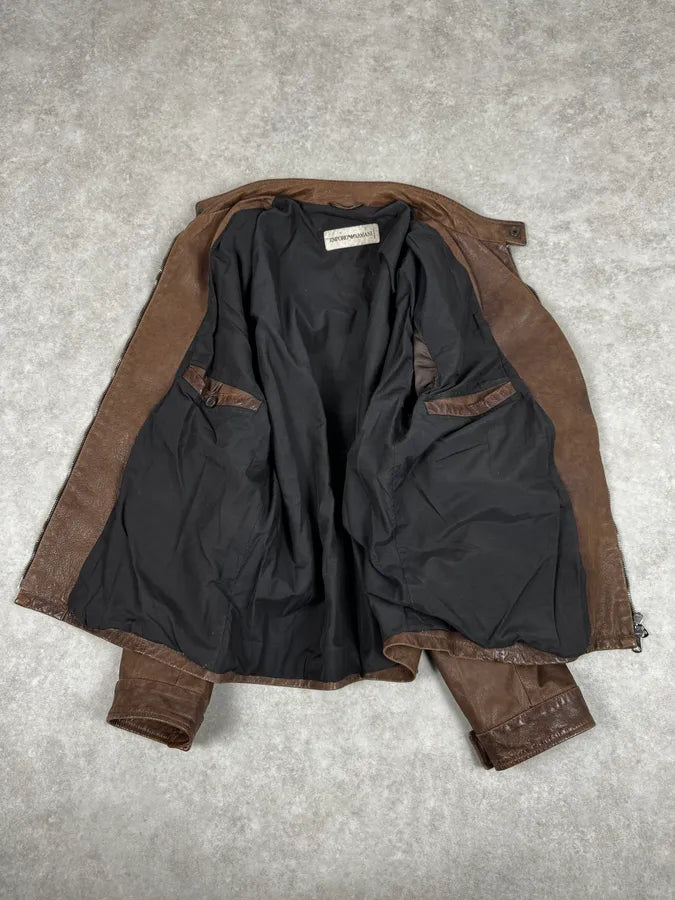 SS2002 Armani Brown Classic Leather Jacket DCcHBOn 4