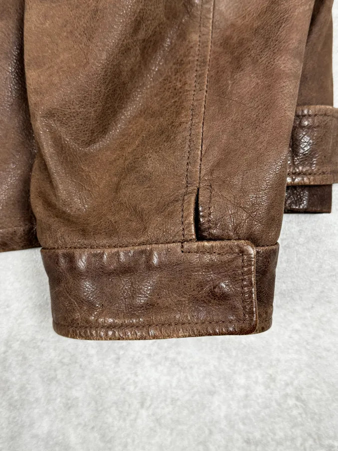 SS2002 Armani Brown Classic Leather Jacket DCcHBOn 6