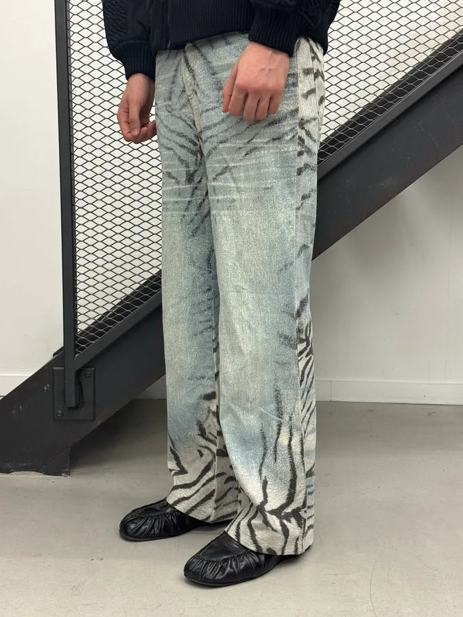 SS2002 Cavalli Beige & Blue Faded Zebra Flared Jeans DJKMJUP 2