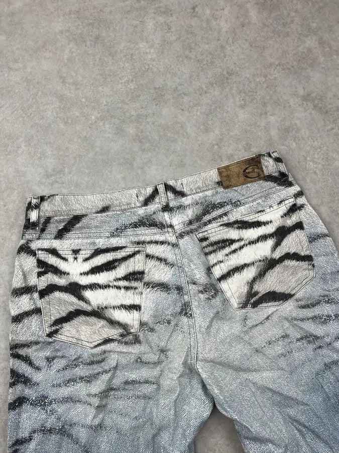 SS2002 Cavalli Beige & Blue Faded Zebra Flared Jeans DJKMJUP 6