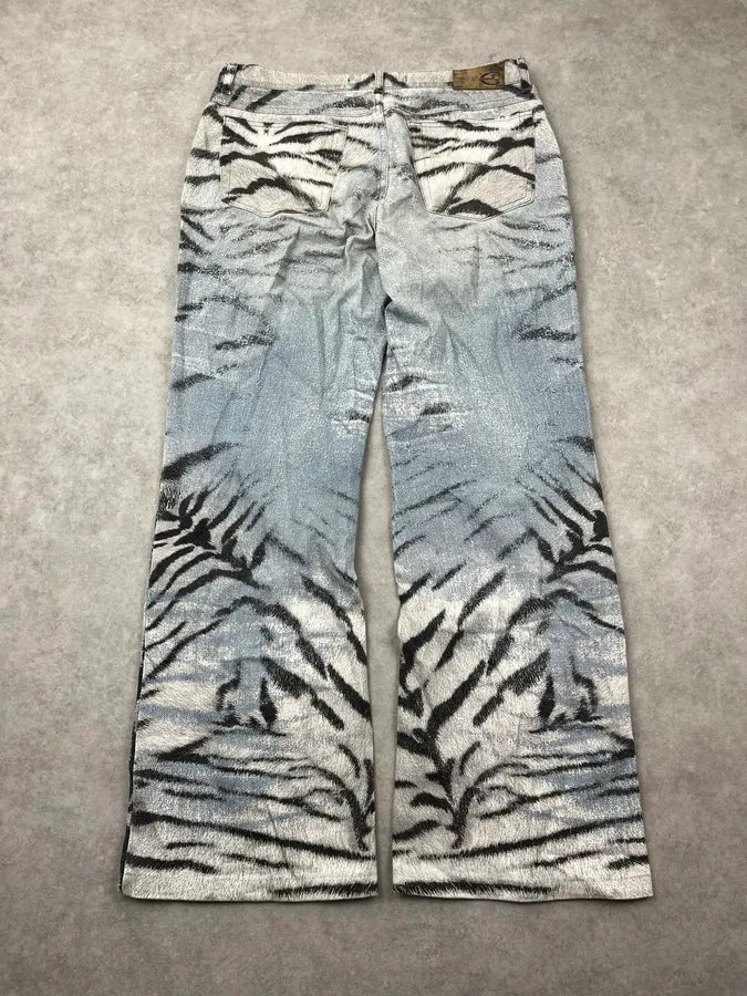 SS2002 Cavalli Beige & Blue Faded Zebra Flared Jeans DJKMJUP 5