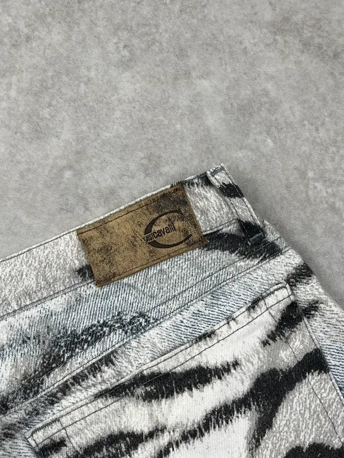 SS2002 Cavalli Beige & Blue Faded Zebra Flared Jeans DJKMJUP 7