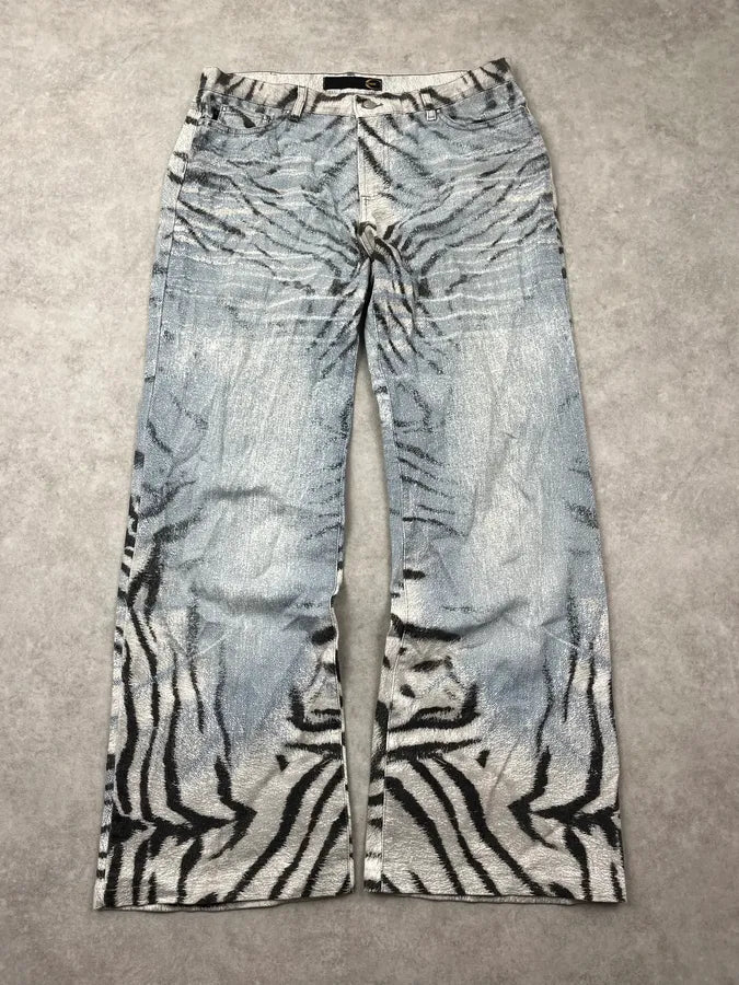 SS2002 Cavalli Beige & Blue Faded Zebra Flared Jeans DJKMJUP 0