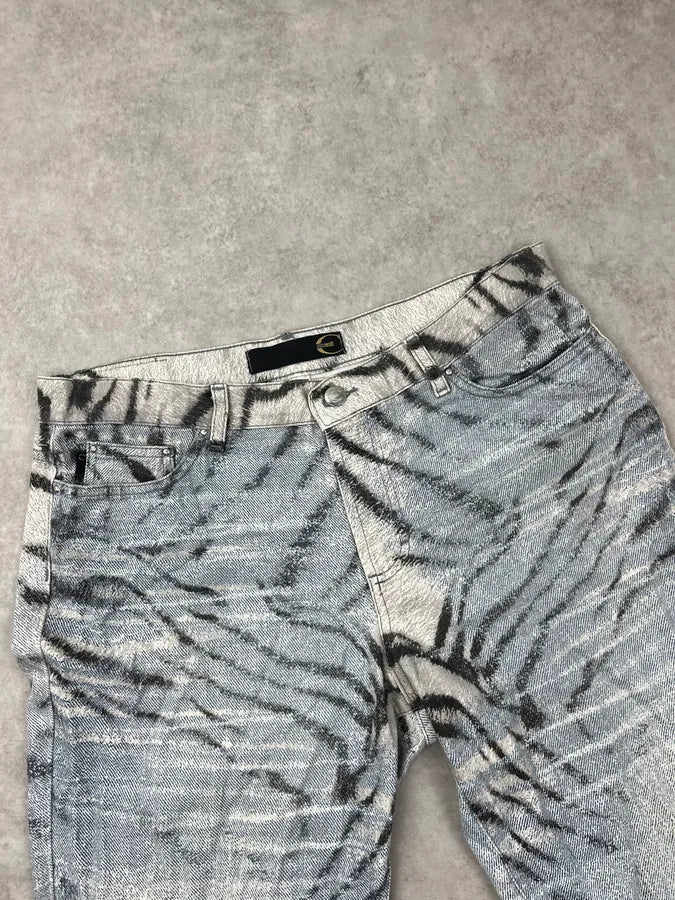 SS2002 Cavalli Beige & Blue Faded Zebra Flared Jeans DJKMJUP 4