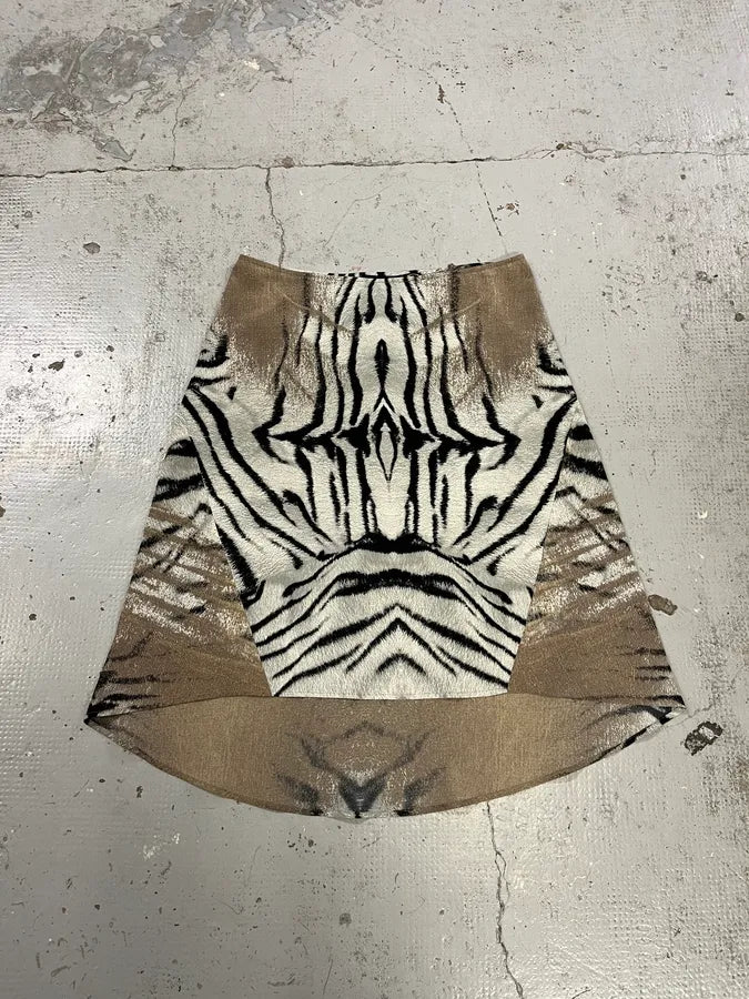 SS2002 Cavalli Beige & White Safari Zebra Silk Skirt RaJQuPu 1