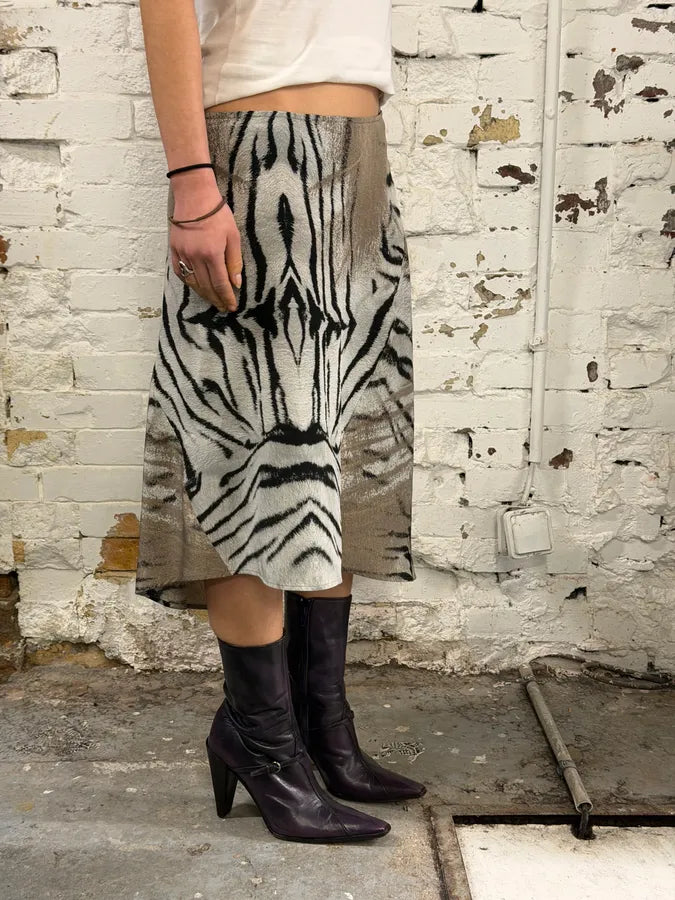 SS2002 Cavalli Beige & White Safari Zebra Silk Skirt RaJQuPu 2