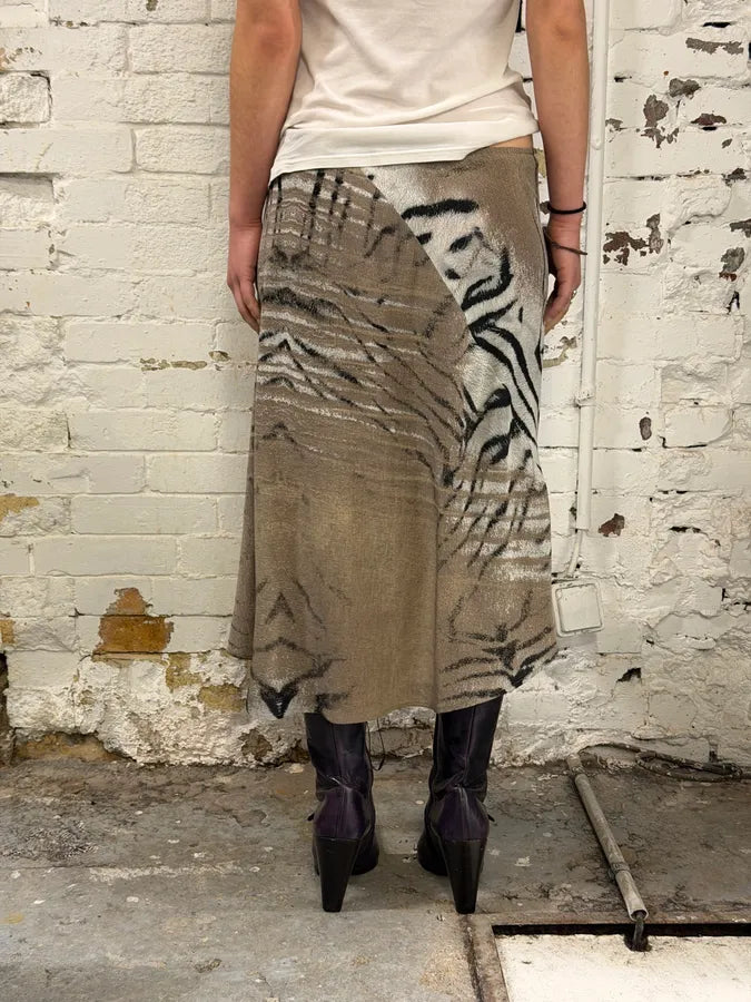 SS2002 Cavalli Beige & White Safari Zebra Silk Skirt RaJQuPu 3