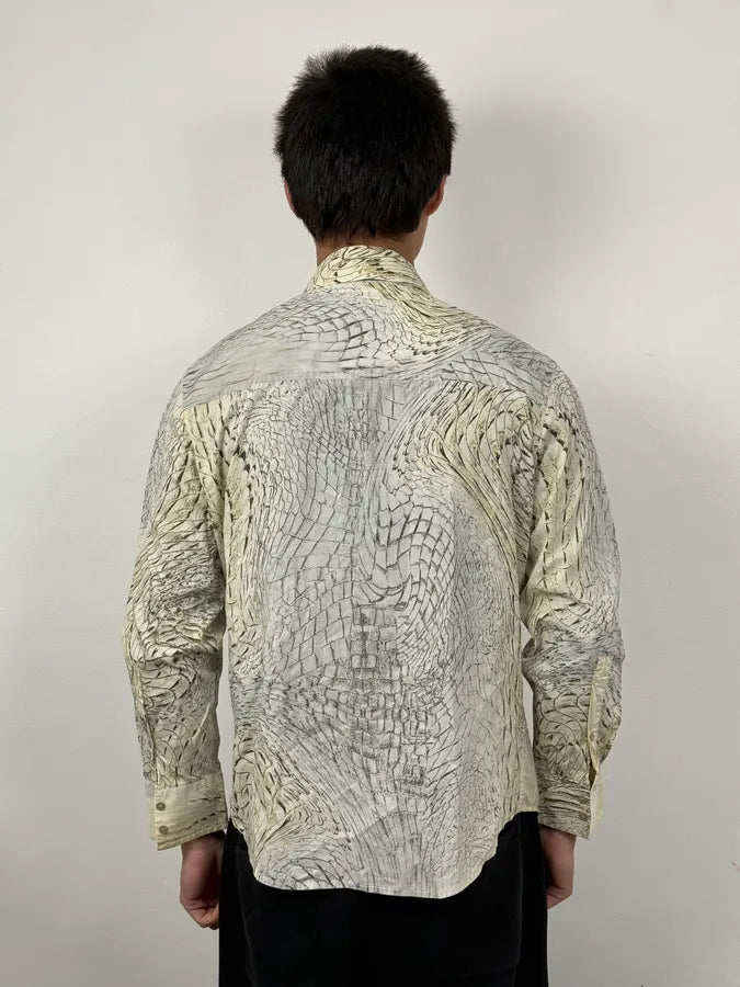 SS2002 Cavalli Beige Crocodile Effect Abstract Shirt nwgsEwD 2