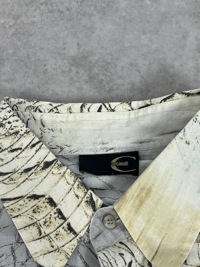 SS2002 Cavalli Beige Crocodile Effect Abstract Shirt nwgsEwD 9