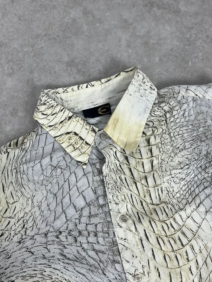 SS2002 Cavalli Beige Crocodile Effect Abstract Shirt nwgsEwD 4