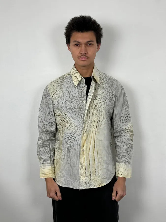 SS2002 Cavalli Beige Crocodile Effect Abstract Shirt nwgsEwD 1
