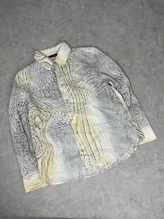 SS2002 Cavalli Beige Crocodile Effect Abstract Shirt nwgsEwD 3