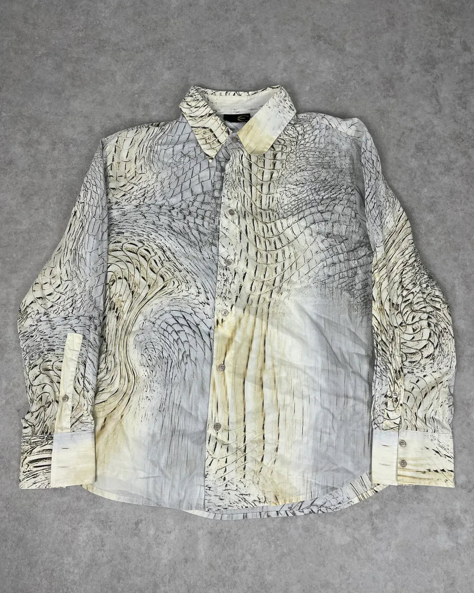 SS2002 Cavalli Beige Crocodile Effect Abstract Shirt nwgsEwD 0