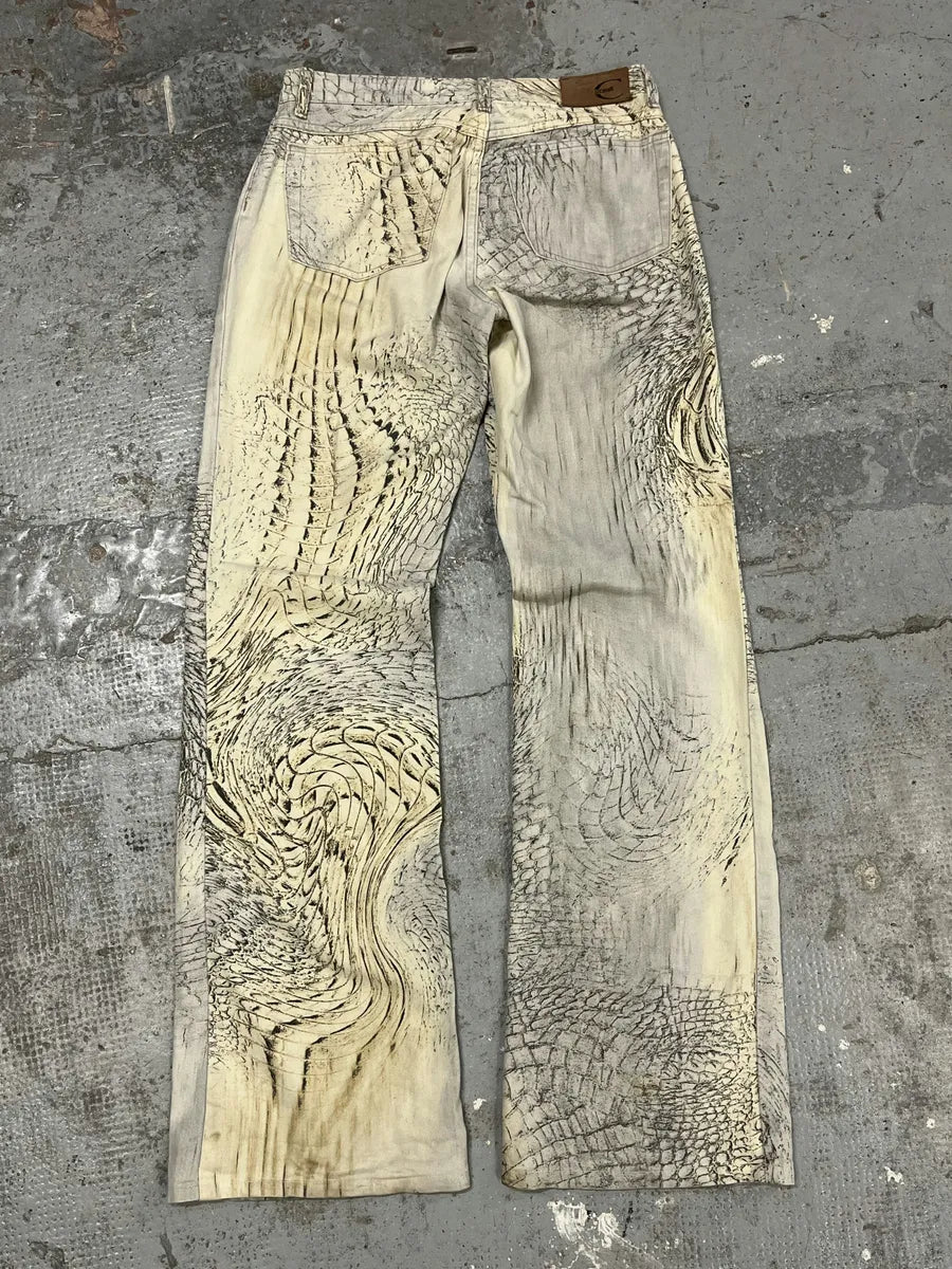 SS2002 Cavalli Beige Crocodile Effect Pants pelYJgT 6