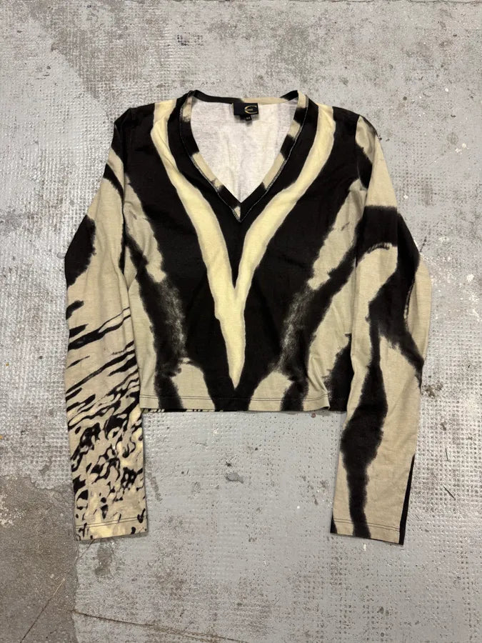 SS2002 Cavalli Black & White V Neck Longsleeves Top ajATPpt 0