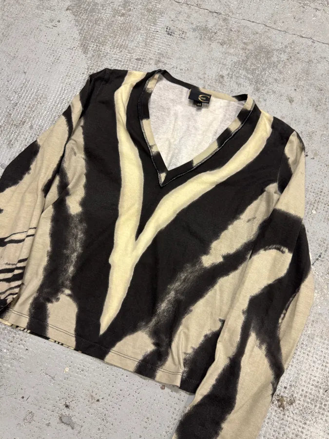 SS2002 Cavalli Black & White V Neck Longsleeves Top ajATPpt 3