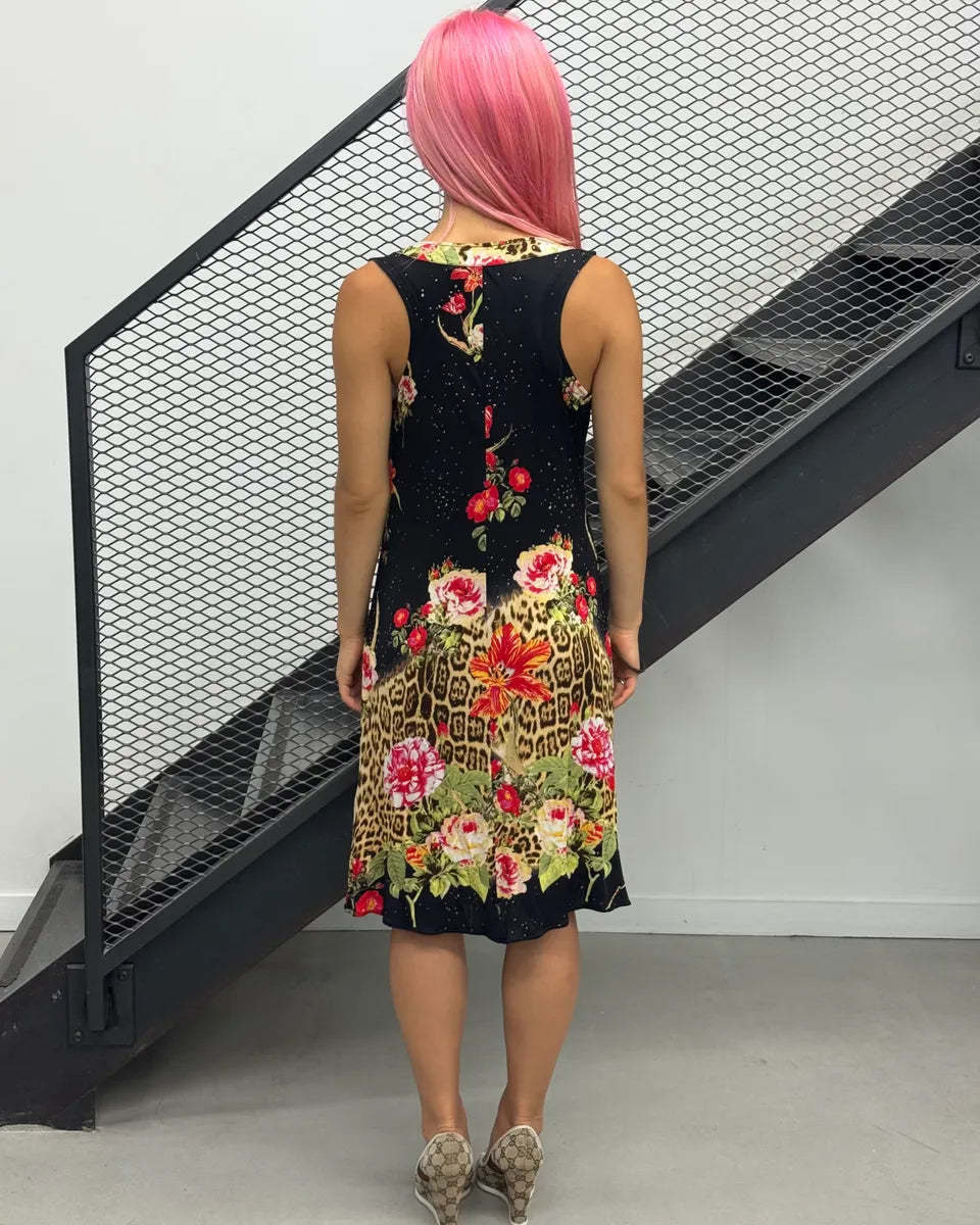 SS2002 Cavalli Black Flowers Colorful Dress VsPjwsT 1