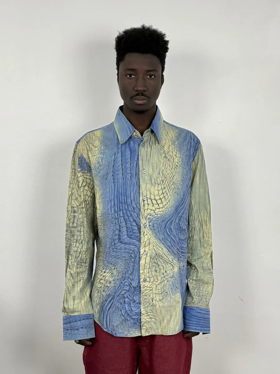 SS2002 Cavalli Blue & Beige Crocodile Effect Shirt nxvuoKK 0