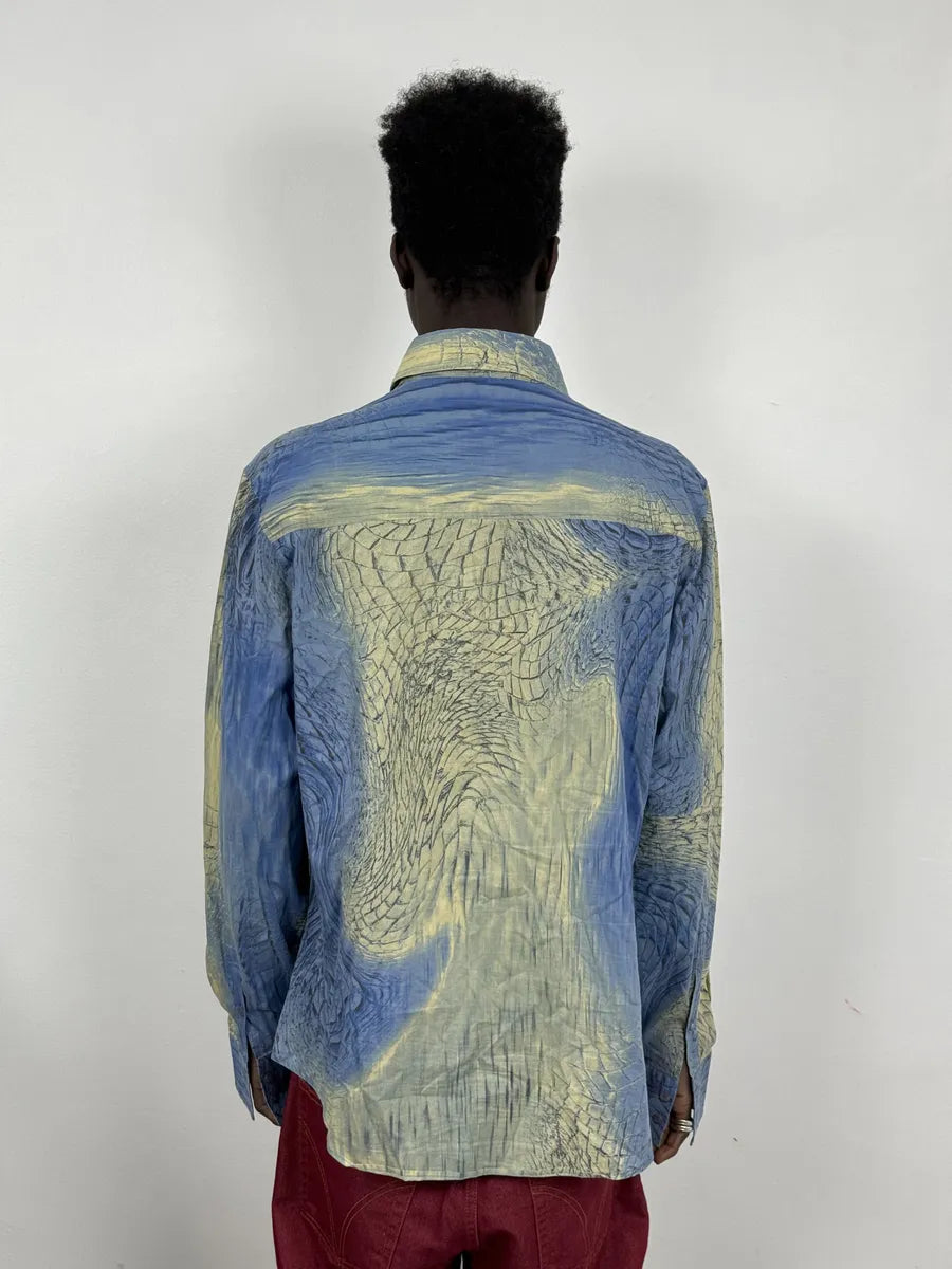 SS2002 Cavalli Blue & Beige Crocodile Effect Shirt nxvuoKK 1