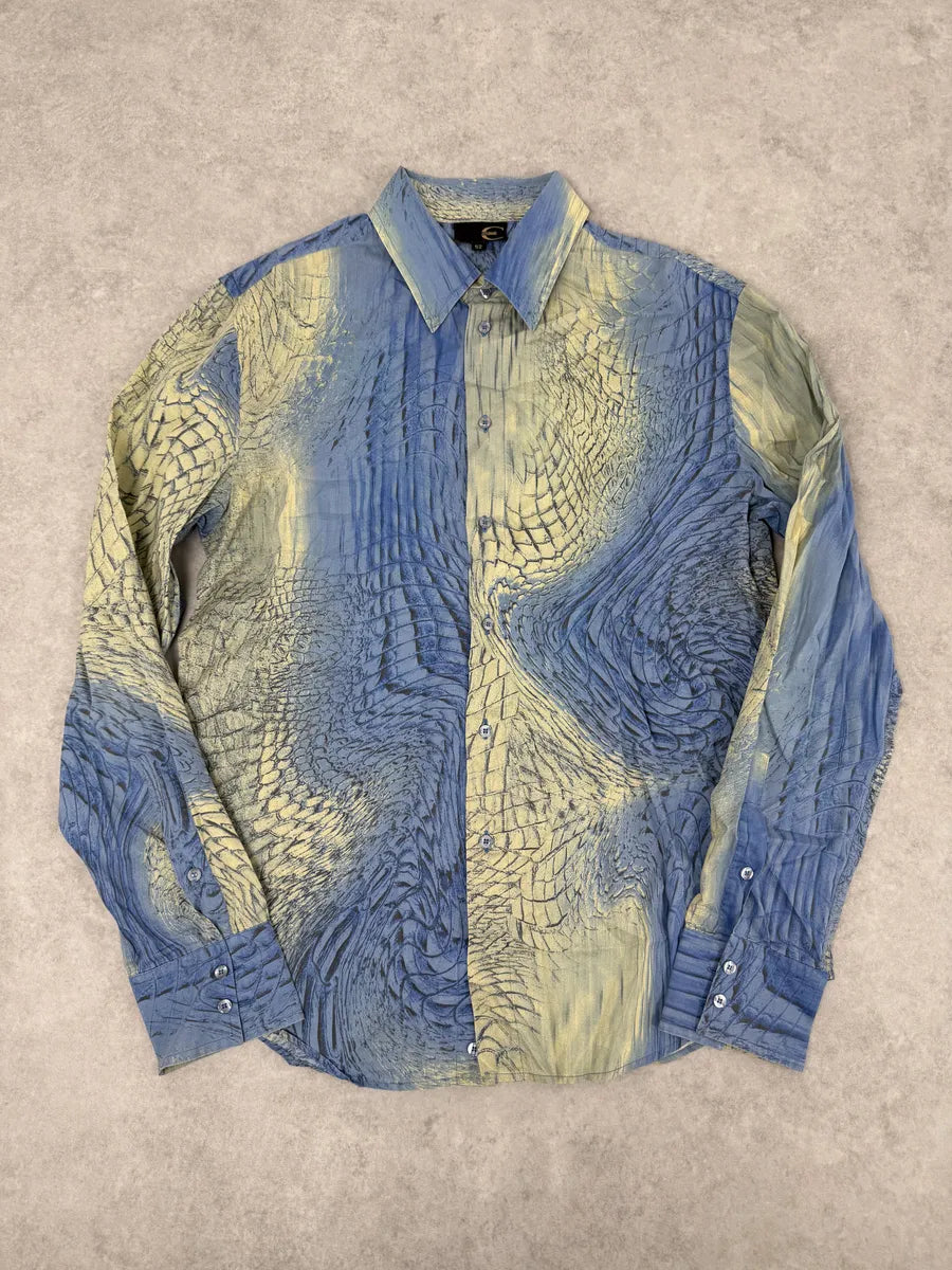 SS2002 Cavalli Blue & Beige Crocodile Effect Shirt nxvuoKK 2