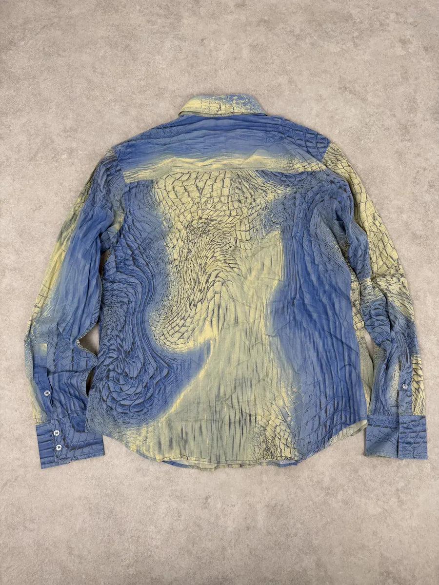 SS2002 Cavalli Blue & Beige Crocodile Effect Shirt nxvuoKK 3