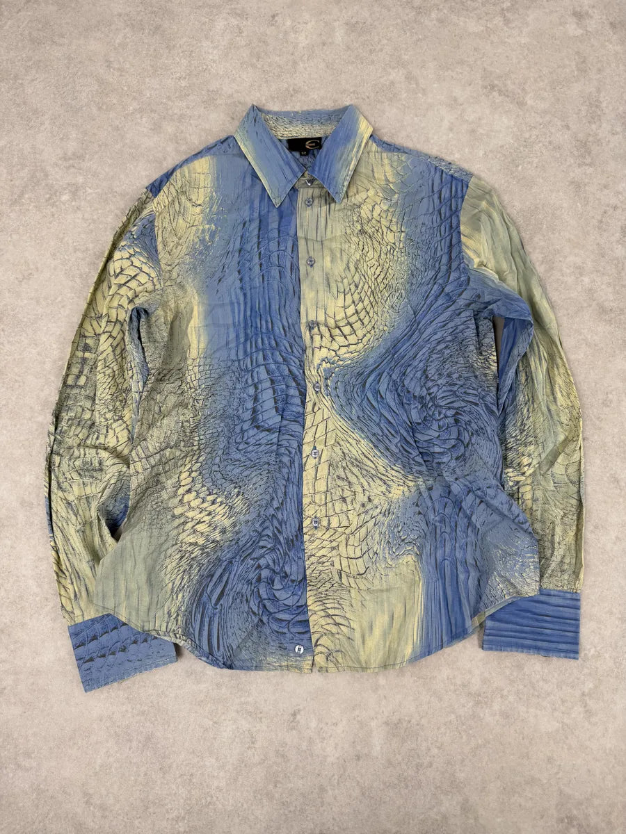 SS2002 Cavalli Blue & Beige Crocodile Effect Shirt nxvuoKK 4