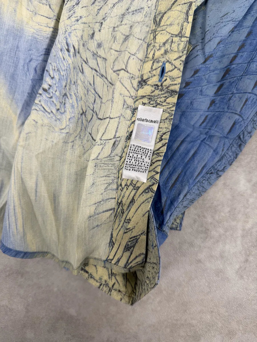 SS2002 Cavalli Blue & Beige Crocodile Effect Shirt nxvuoKK 7