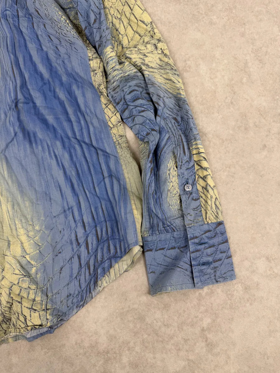 SS2002 Cavalli Blue & Beige Crocodile Effect Shirt nxvuoKK 8